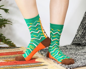 Zigzag Jade Unisex Crew Socks | cotton socks | colorful fun & comfortable socks