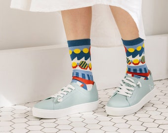 Happiness Factory Blue Unisex Crew Socks | Yu Square x WantHow | mens socks | womens socks | colorful fun & comfortable socks