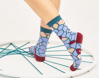 Honeycomb Lilac Transparent Sheer Socks | see-through socks | womens socks | colorful fun & comfortable socks