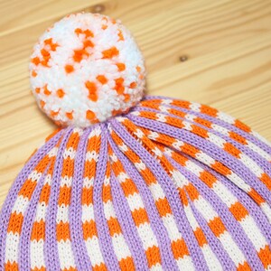 Checked Stripes Detachable PomPom Beanie Hat for men for women colorful & cozy handmade unisex gift image 3