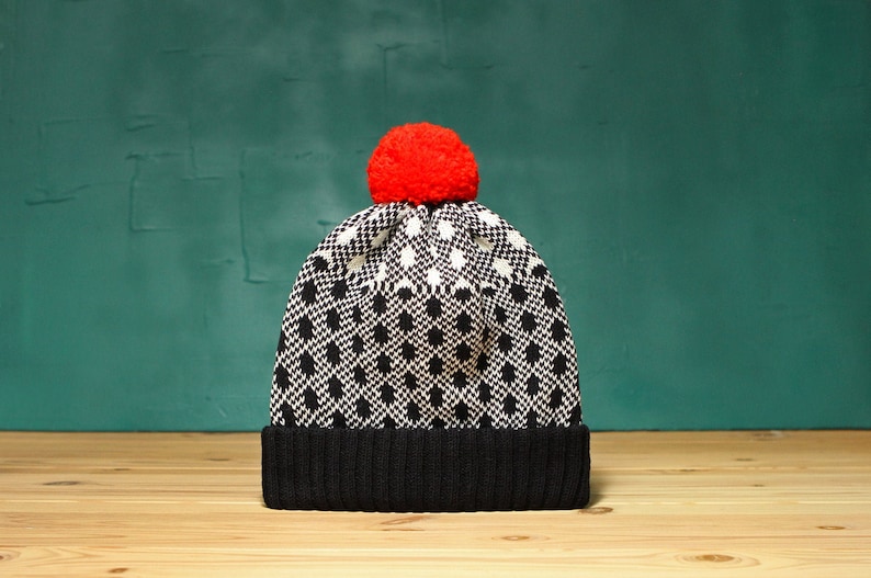 Black Noise Detachable Pom Pom Beanie Hat for men for women colorful & cozy handmade customized gift image 1