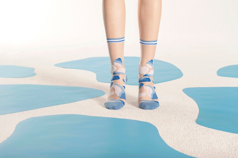 Glacial Lake Sky Transparent Sheer Socks see-through socks womens socks colorful fun & comfortable socks image 1