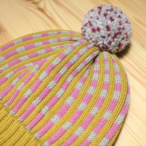 Checked Stripes Detachable PomPom Beanie Hat for men for women colorful & cozy handmade unisex gift image 5