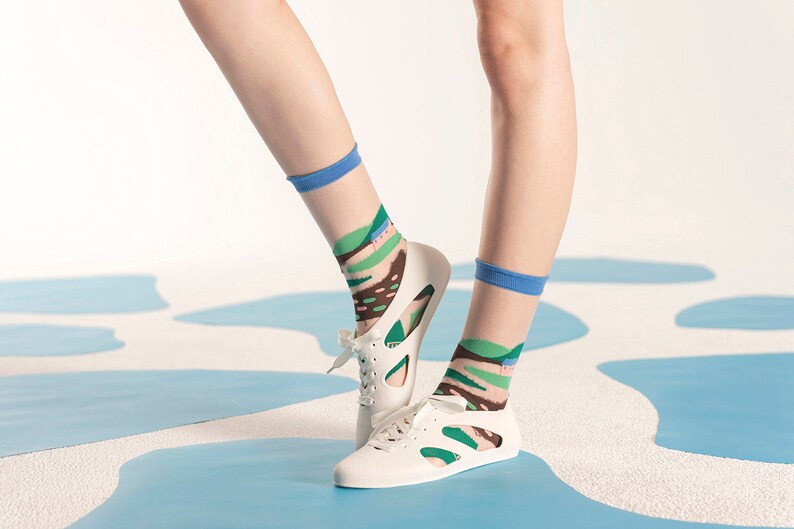 womens socks see-through socks Wild Fields Green Transparent Sheer Socks colorful fun /& comfortable socks