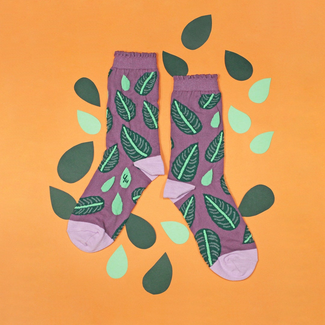 Pinstripe Plant Plum Purple Socks Nylon Socks Womens Socks Etsy
