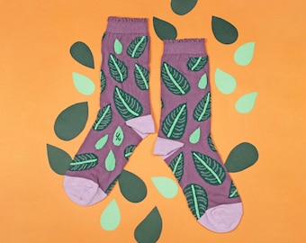 Pinstripe Plant Plum Purple Socks | nylon socks | womens socks | colorful fun & comfortable socks