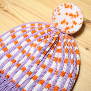 Checked Stripes Detachable PomPom Beanie Hat for men for women colorful & cozy handmade unisex gift image 2