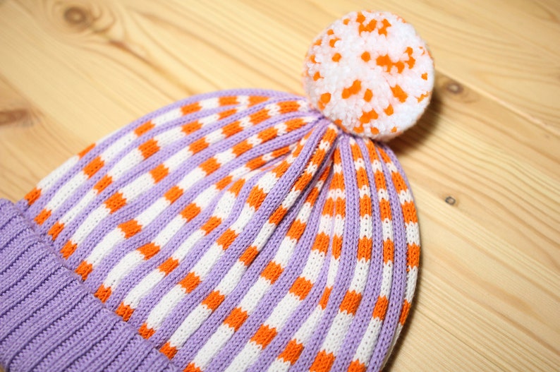 Checked Stripes Detachable PomPom Beanie Hat for men for women colorful & cozy handmade unisex gift image 2