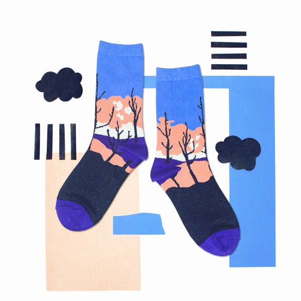 Sunset Blue Unisex Crew Socks | mens socks |  womens socks | colorful fun & comfortable socks