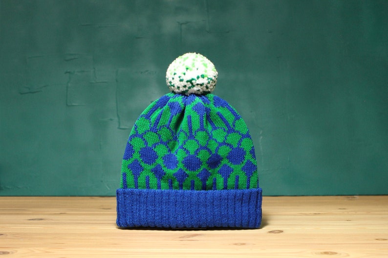 Blue Fountain Detachable Pom Pom Beanie Hat for men for women colorful & cozy handmade customized gift image 1