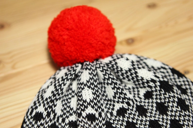 Black Noise Detachable Pom Pom Beanie Hat for men for women colorful & cozy handmade customized gift image 3