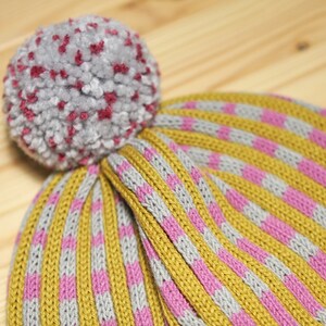 Checked Stripes Detachable PomPom Beanie Hat for men for women colorful & cozy handmade unisex gift image 6