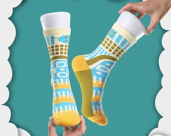 Landfill Cream Unisex Crew Socks | Patterned Socks | Colorful Fun & Comfortable Socks