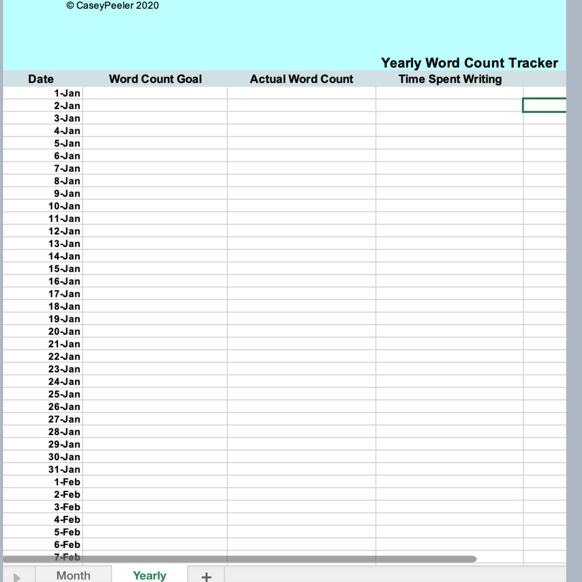 Daily Weekly Monthly Yearly Writing Word Count Tracker - Etsy