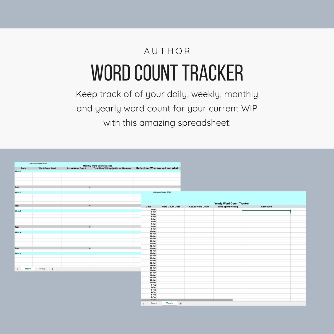 Daily Weekly Monthly Yearly Writing Word Count Tracker - Etsy