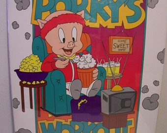 PORKY PIG Workout 1992 Vintage Poster 22"x 28" New in shrinkwrap