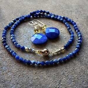 Minimalist Sodalite Gemstone Necklace and Earring Set/ thin knotted gemstone bead necklace, blue, simple dainty necklace, gift