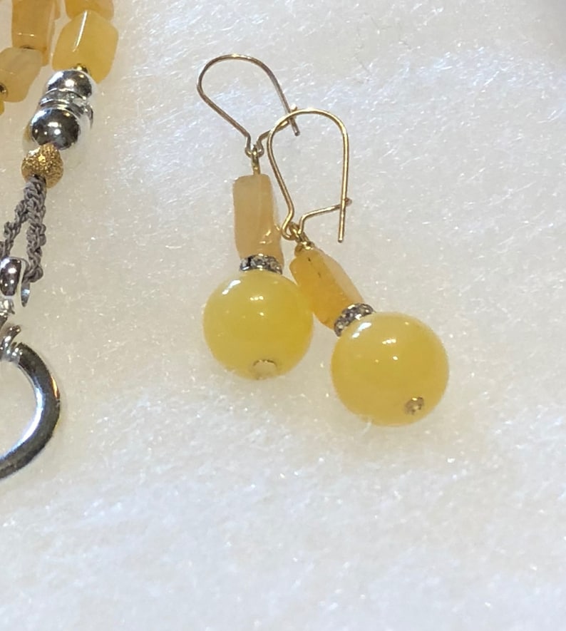 14 K gold filled drop dangle earrings for Her@IndigoLayne Yellow Jade drops with natural Citrines