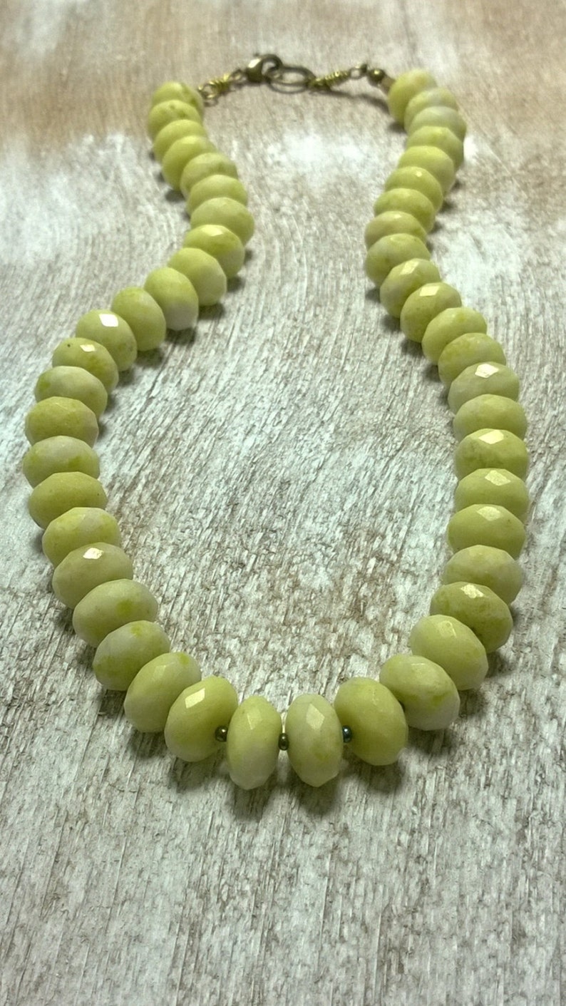 Vibrant Lemon Jade Centerpiece Plump Necklace Mod Chic Lime Green Yellow Genuine Gemstones for Her@ IndigoLayne