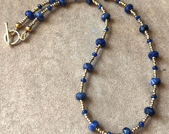 Sodalite Beaded Necklace | Blue Gemstone Necklace | Faceted Sodalite Necklace | 14K Gold Plated Sterling Clasp