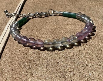 Waterdrop Fluorite Beaded Bracelet, 925 Sterling Silver Clasp