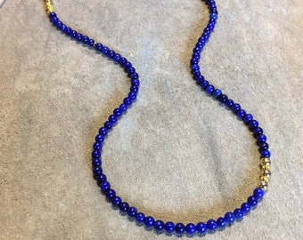 Lapis Gemstone Necklace, Blue Beaded Necklace for Women, Chic Minimalist Lapis Stone Jewelry, gift idea, for Her/@IndigoLayne