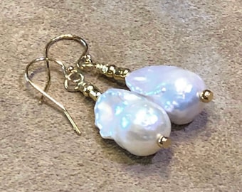 Baroque Freshwater Pearl Earrings | Pearl Drop Earrings | 14K Gold Filled Earrings