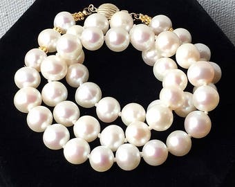 Akoya Pearl Necklace | Silk Knotted Pearl Necklace | 14K Gold Clasp