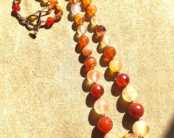 Graduated Carnelian Gumball Necklace | Silk Knotted Gemstone Necklace | Faceted Carnelian Jewelry