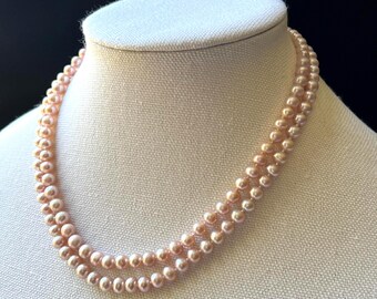 Double Strand Freshwater Pearl Necklace | Silk Knotted Pearl Necklace | Pearl Collar Necklace