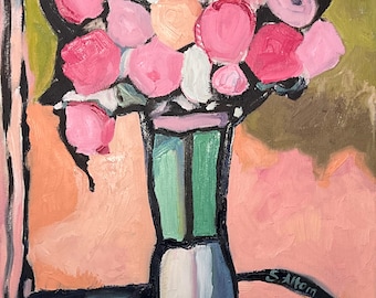 The Pink Bouquet | Original Floral Oil Painting | French Country Interior Art | Cottage Still Life | Sissy Altom