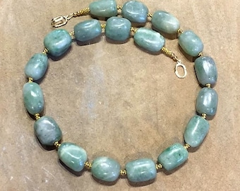 Natural Jade Beaded Statement Necklace with Gold over Sterling Hook and Eye Clasp, gift for Her @IndigoLayne
