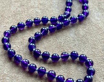 Silk Knotted Amethyst Gemstone Necklace, Deep Purple, February Birthstone