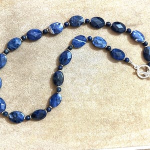 Blue Sodalite Gemstone Necklace with .925 Sterling Clasp, Everyday Sodalite Jewelry, Sodalite Choker