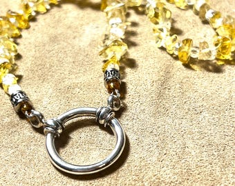 Citrine Gemstone Eyeglass Necklace, Sterling Silver Beaded Glasses Holder