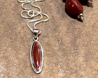 Sterling Silver Jasper Pendant Necklace and Earrings Set, Minimalist Jewelry