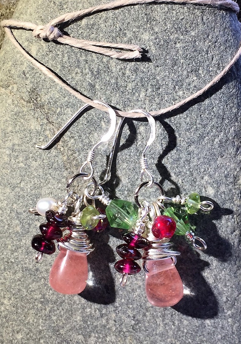 earrings under 40 Pearl Pink Green Silver Garnet for Her 925 Sterling Semi Precious Stones Cluster Earrings @ IndigoLayne Peridot