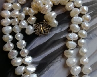 Double Strand Baroque Pearl Necklace | Freshwater Pearl Necklace | Hand Knotted Pearl Jewelry