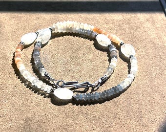 Moonstone Beaded Necklace, June Birthstone Necklace, Ombre Moonstone Choker, Natural Moonstone Jewelry