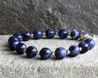 Blue Sodalite Bracelet | Sterling Silver Toggle Clasp | Gift