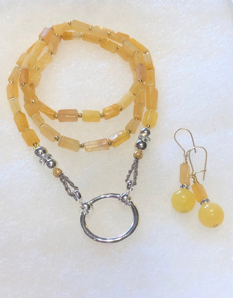 14 K gold filled drop dangle earrings for Her@IndigoLayne Yellow Jade drops with natural Citrines