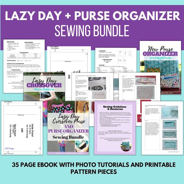 Lazy Day Crossover Bag + Purse Organizer Pattern Bundle, purse organizer, purse, shoulder bag, pdf pattern, tote bag, kids purse, mommy & me