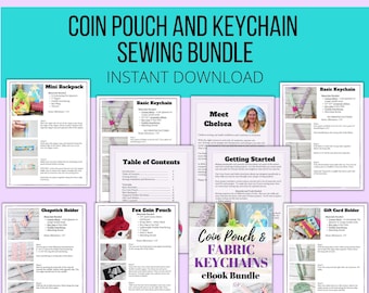 Keychain & Coin Pouch PDF Sewing Pattern Bundle, coin pouch pattern, Coin purse, keychain sewing pattern, keychain pattern, instant download