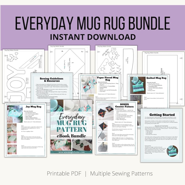 Mug Rug Pattern, Mug Rug Bundle, DIY Mug Rug Pattern, Pattern Bundle, coaster, kitchen sewing, mug rug sewing, holiday mug rug, christmas