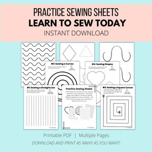 Sewing Practice Sheets, paper sewing sheets, sewing printables, learn to sew, printable sewing practice sheets, sewing guide, beginner sew