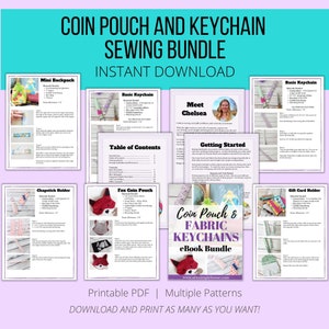 Keychain & Coin Pouch PDF Sewing Pattern Bundle, coin pouch pattern, Coin purse, keychain sewing pattern, keychain pattern, instant download image 1