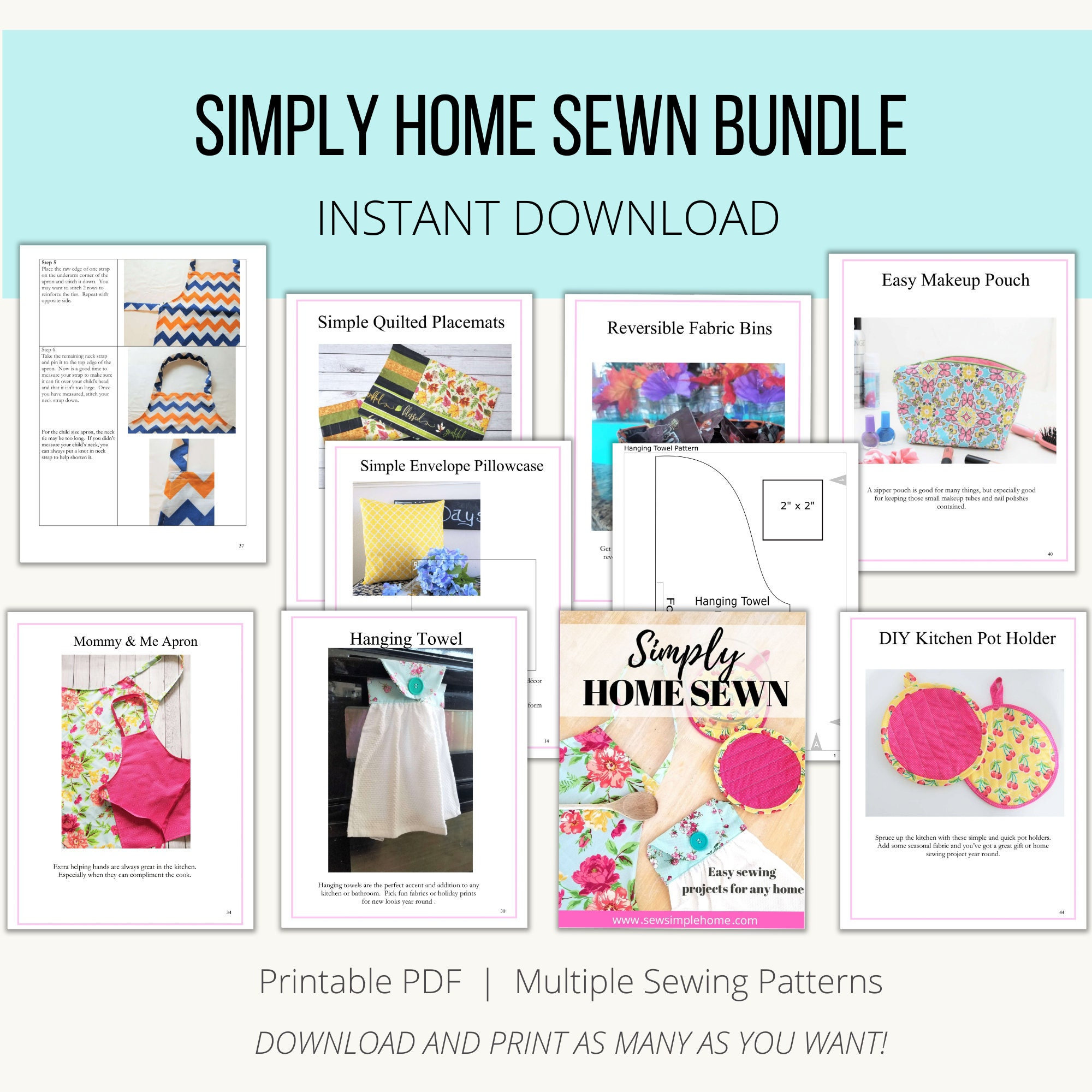 Simply Home Sewn Ebook | Home sewing patterns, kitchen sewing, pillow pattern, napkin sewing, placemat sewing, home patterns, toy bin sewing