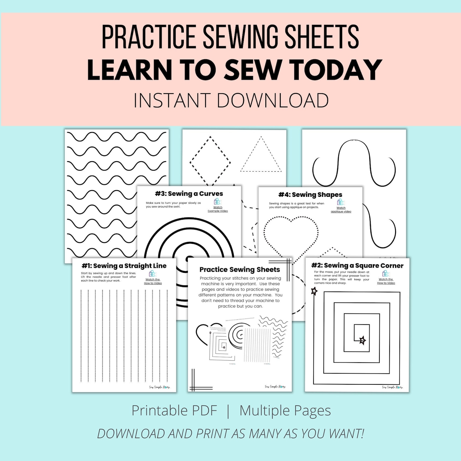 Sewing Practice Sheets: Beginner Sewing Guide (PDF Download) - Etsy