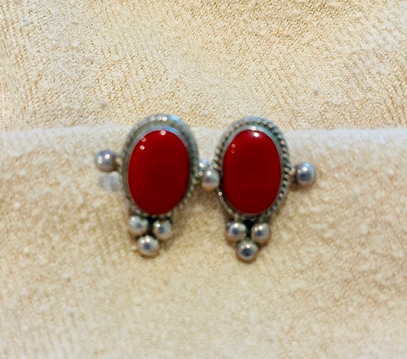 Sterling silver red stone earrings - image 1