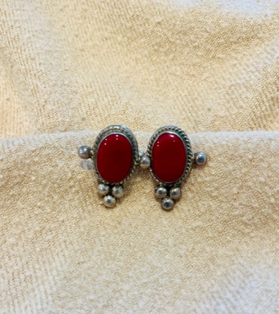 Sterling silver red stone earrings - image 2